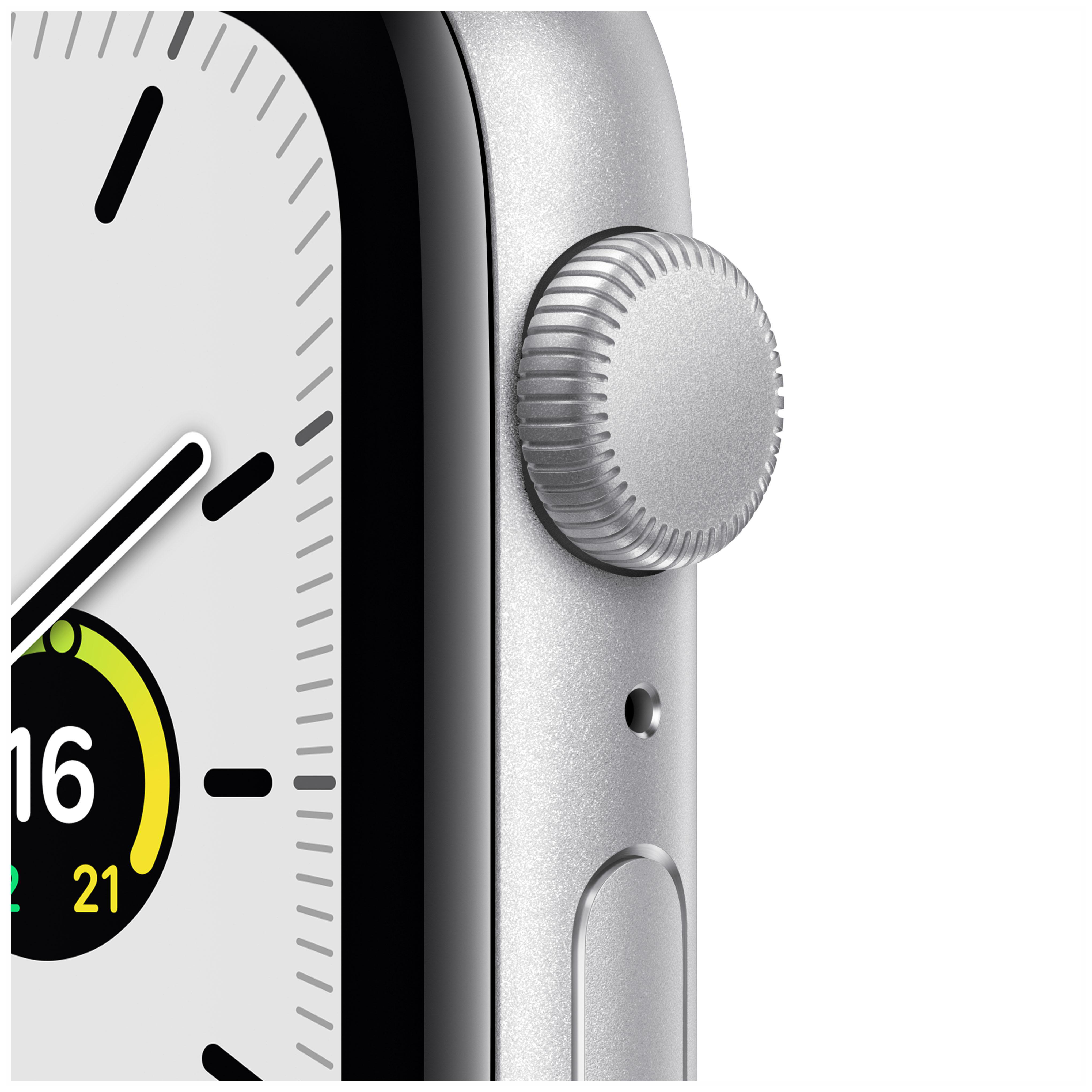 APPLE Watch SE (GPS) 44mm Smartwatch Aluminium Fluorelastomer, 140 -220 mm, Armband: Abyssblau, Gehäuse: Silber