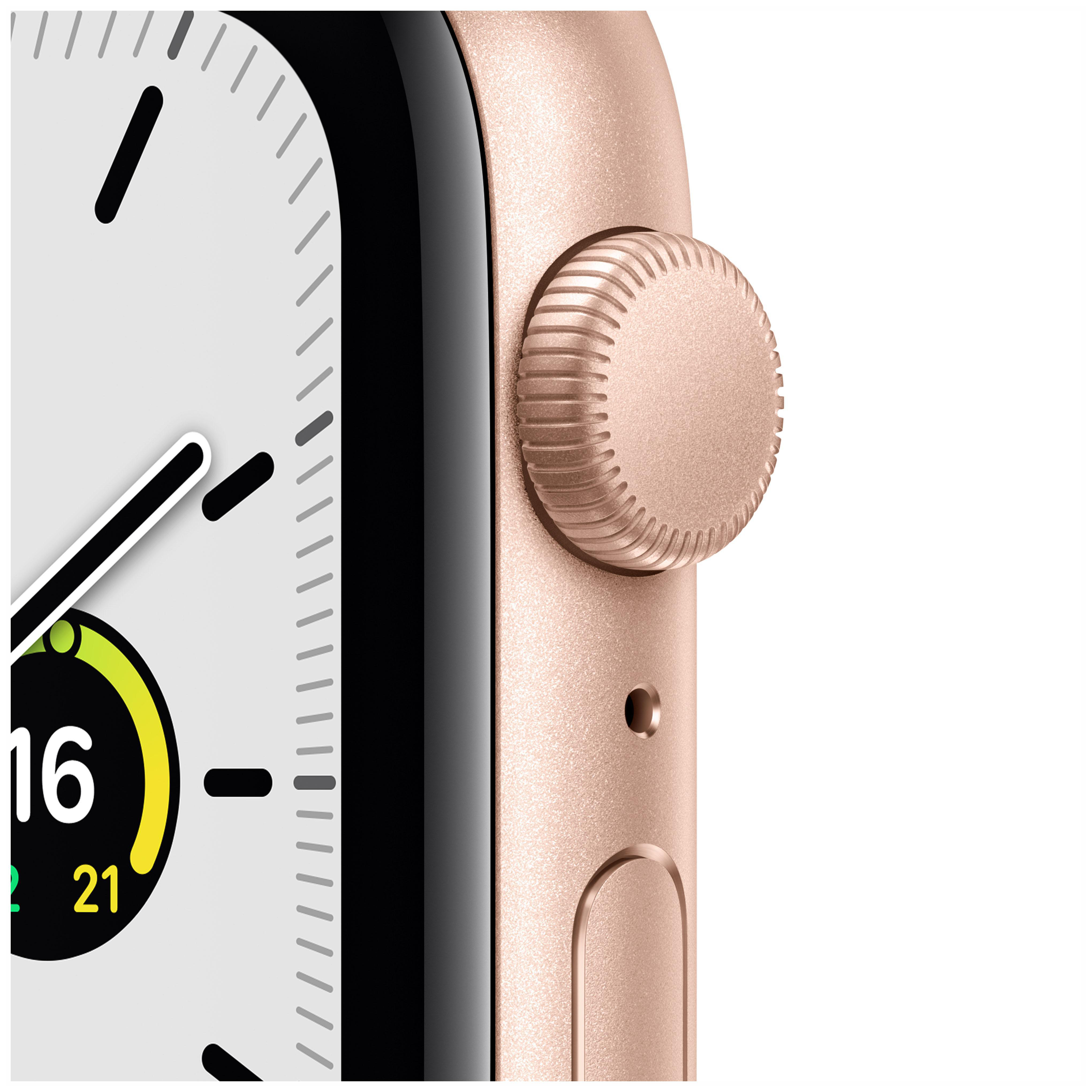 APPLE Watch SE (GPS) 44mm Smartwatch Aluminium Fluorelastomer, 140 -220 mm, Armband: Polarstern, Gehäuse: Gold