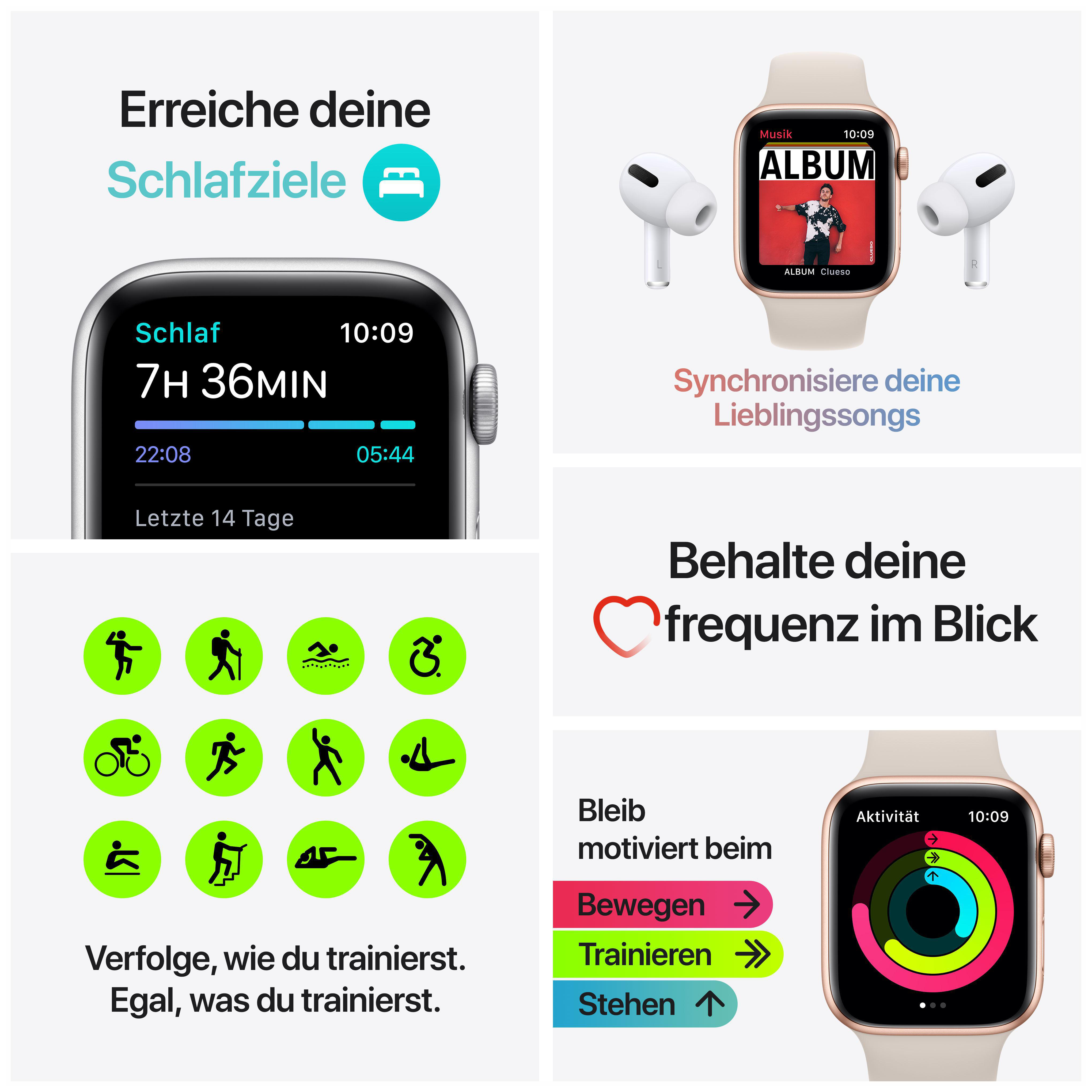 APPLE Watch SE (GPS) 40mm Armband: Gehäuse: Gold Polarstern, 130 Aluminium 200 Smartwatch Fluorelastomer, mm, 