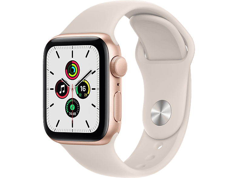 APPLE Watch SE (GPS) 40mm Smartwatch Aluminium Fluorelastomer, 130 - 200 mm, Armband: Polarstern, Gehäuse: Gold