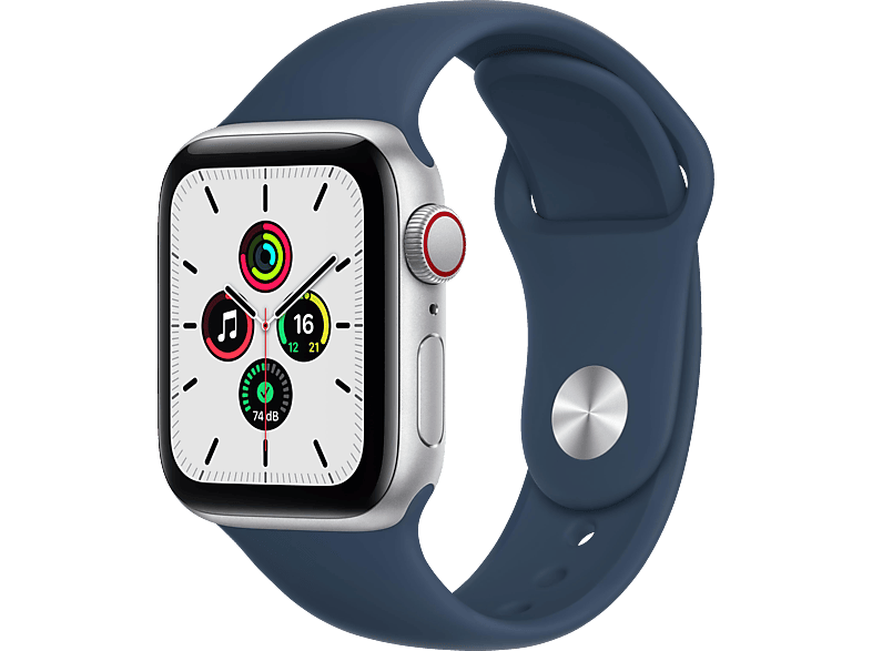 APPLE Watch SE (GPS + Cellular) 40mm Smartwatch Aluminium Fluorelastomer, 130 - 200 mm, Armband: Abyssblau, Gehäuse: Silber