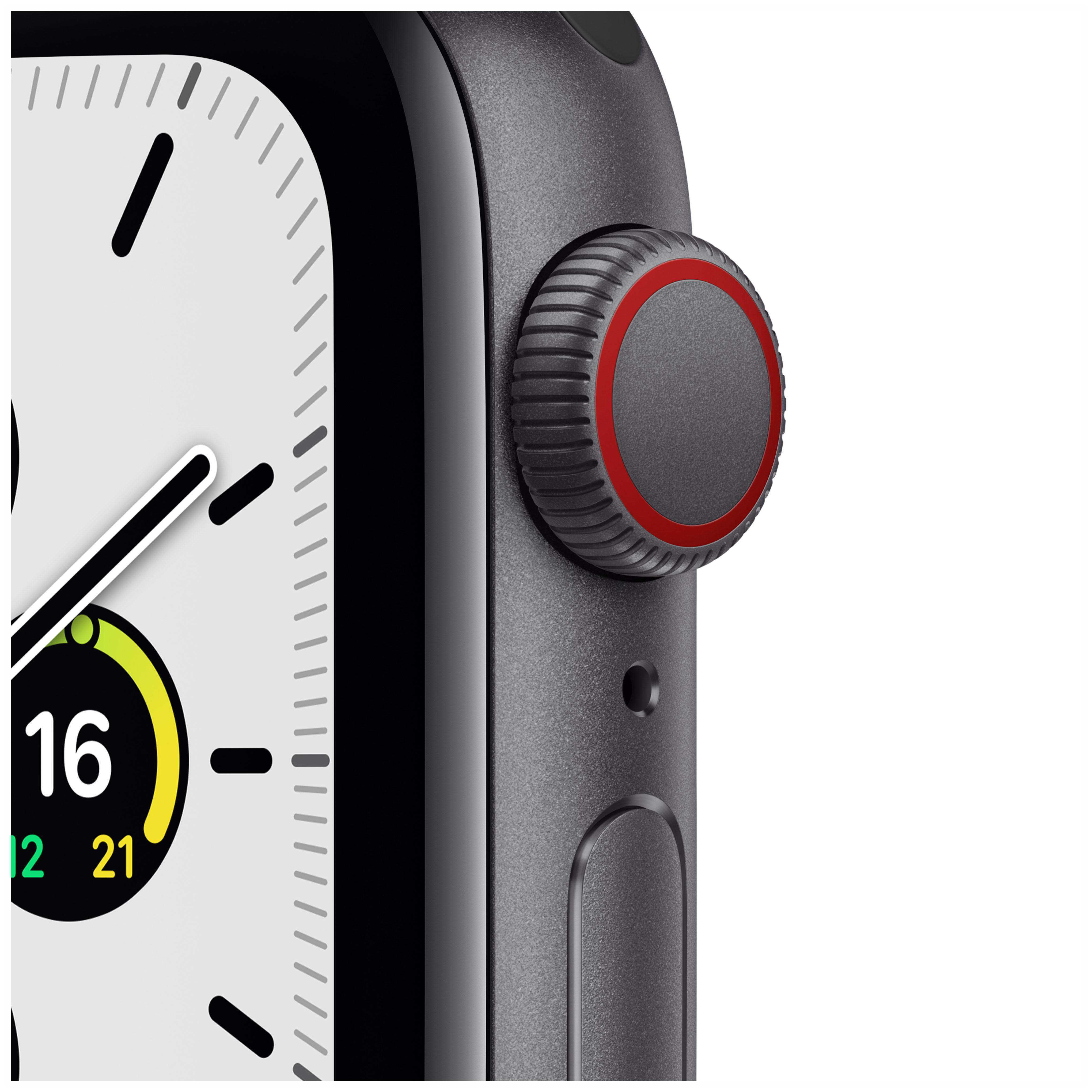 APPLE Watch SE (GPS + Cellular) 40mm Smartwatch Aluminium Nylon, 130 - 200 mm, Armband: Tornado/Grau, Gehäuse: Space Grau