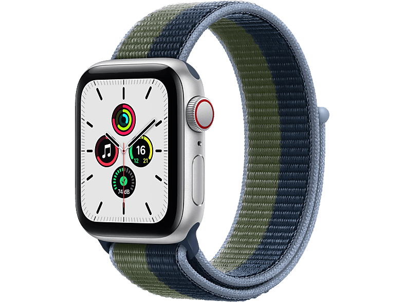 APPLE Watch + Abyssblau/Moosgrün, 200 Armband: Silber Nylon, 40mm 130 - Smartwatch SE mm, Gehäuse: (GPS Cellular) Aluminium