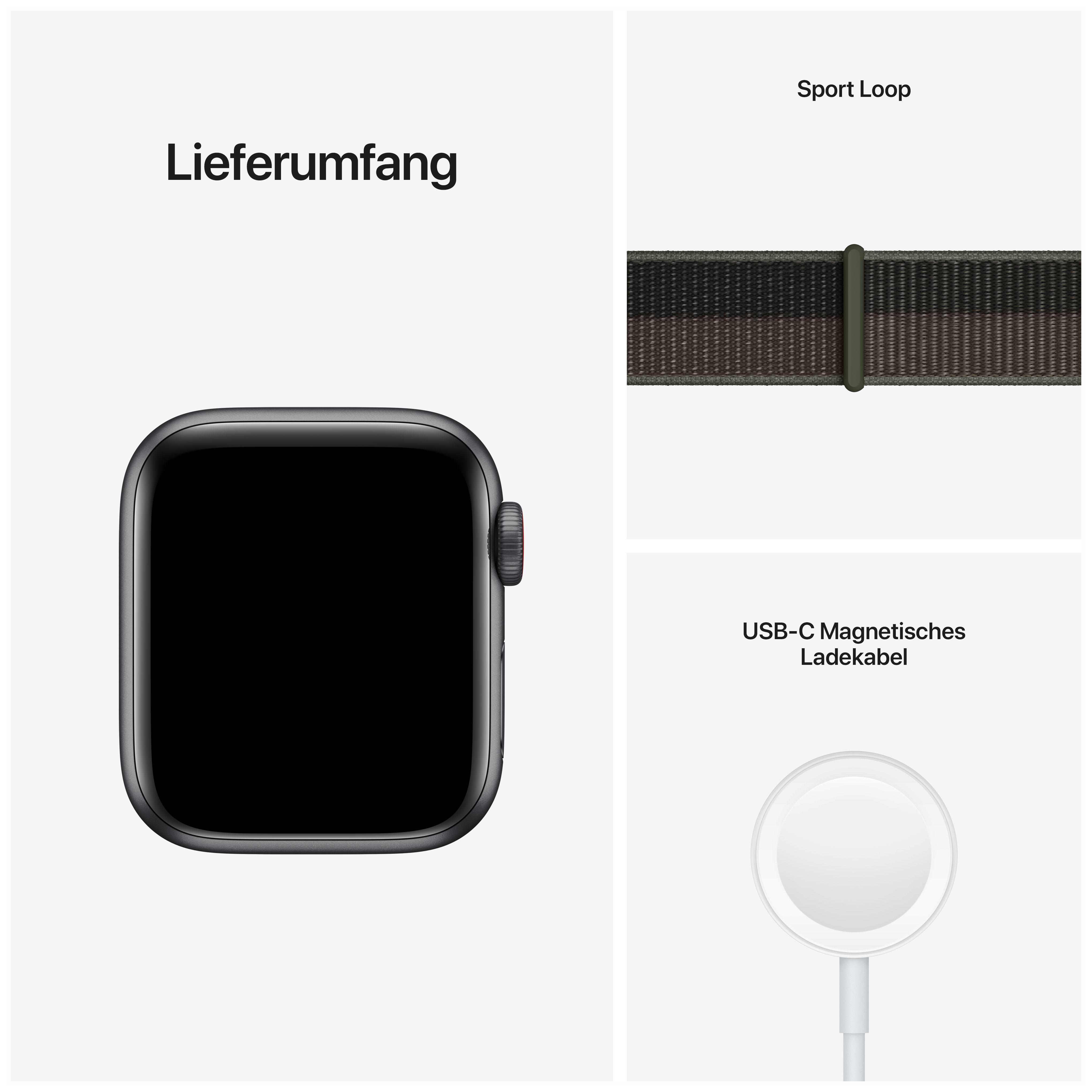 APPLE Watch SE (GPS + Cellular) 40mm Smartwatch Aluminium Nylon, 130 - 200 mm, Armband: Tornado/Grau, Gehäuse: Space Grau