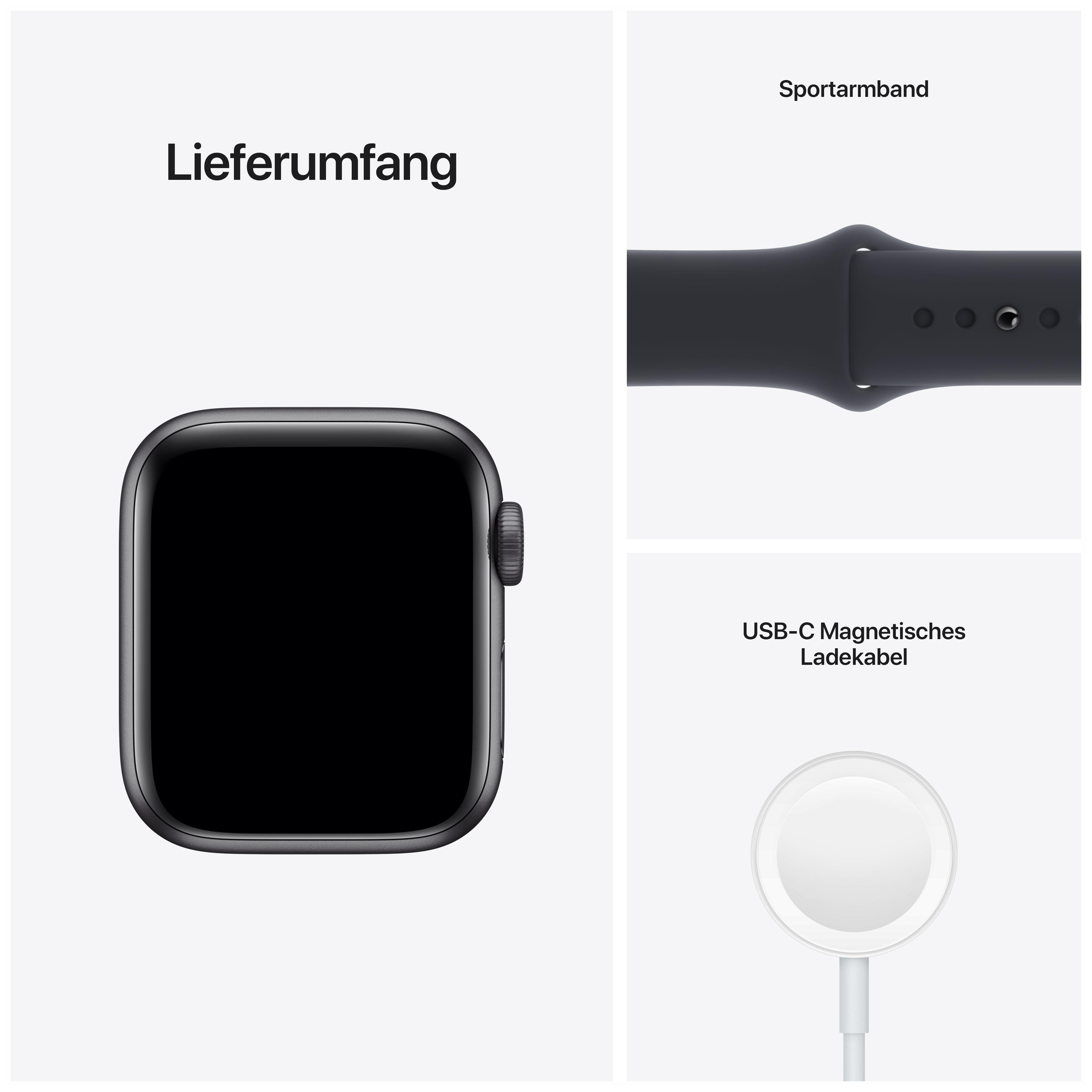 APPLE Watch SE (GPS) 40mm Smartwatch Aluminium Fluorelastomer, 130 - 200 mm, Armband: Mitternacht, Gehäuse: Space Grau