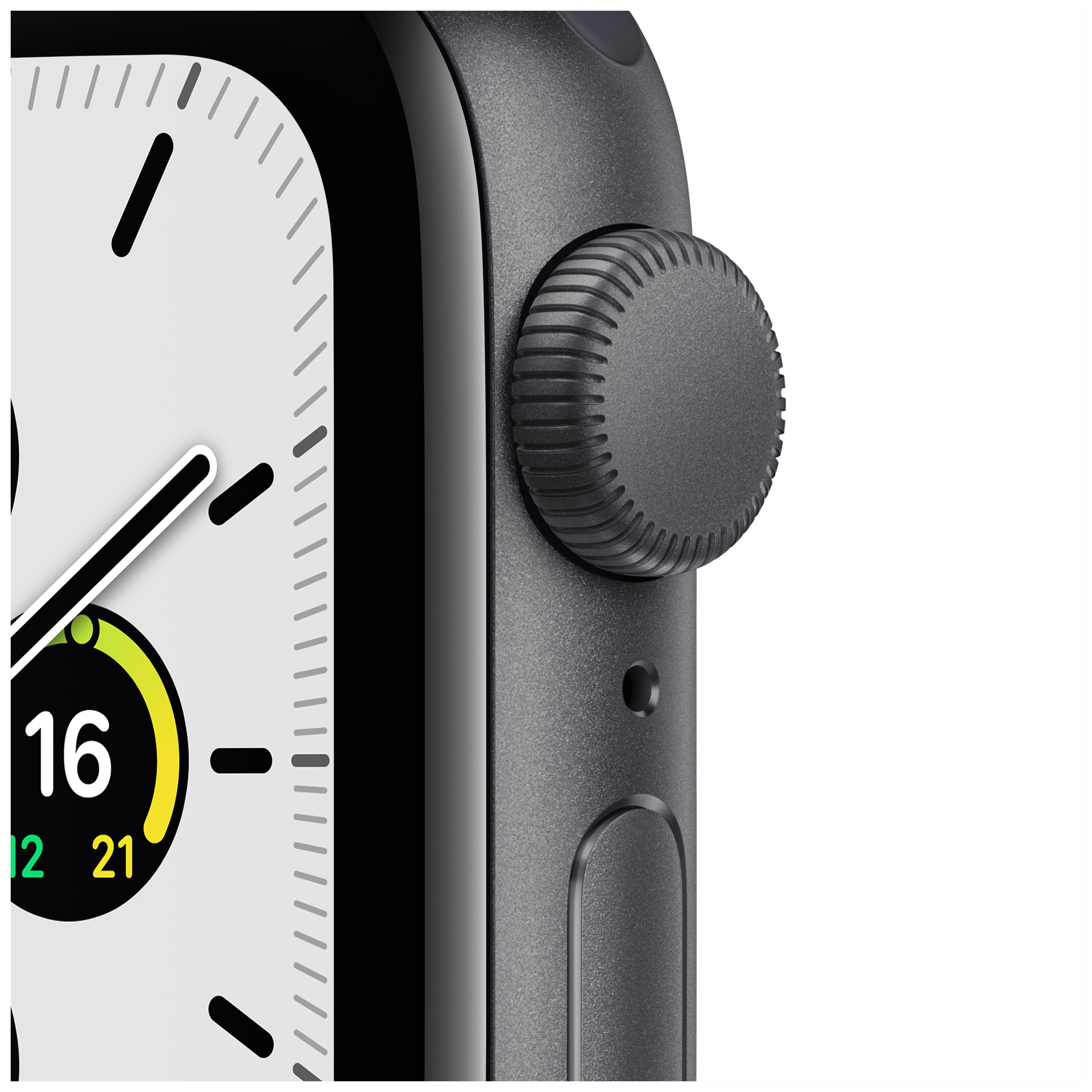 APPLE Watch SE (GPS) 40mm Smartwatch Aluminium Fluorelastomer, 130 - 200 mm, Armband: Mitternacht, Gehäuse: Space Grau
