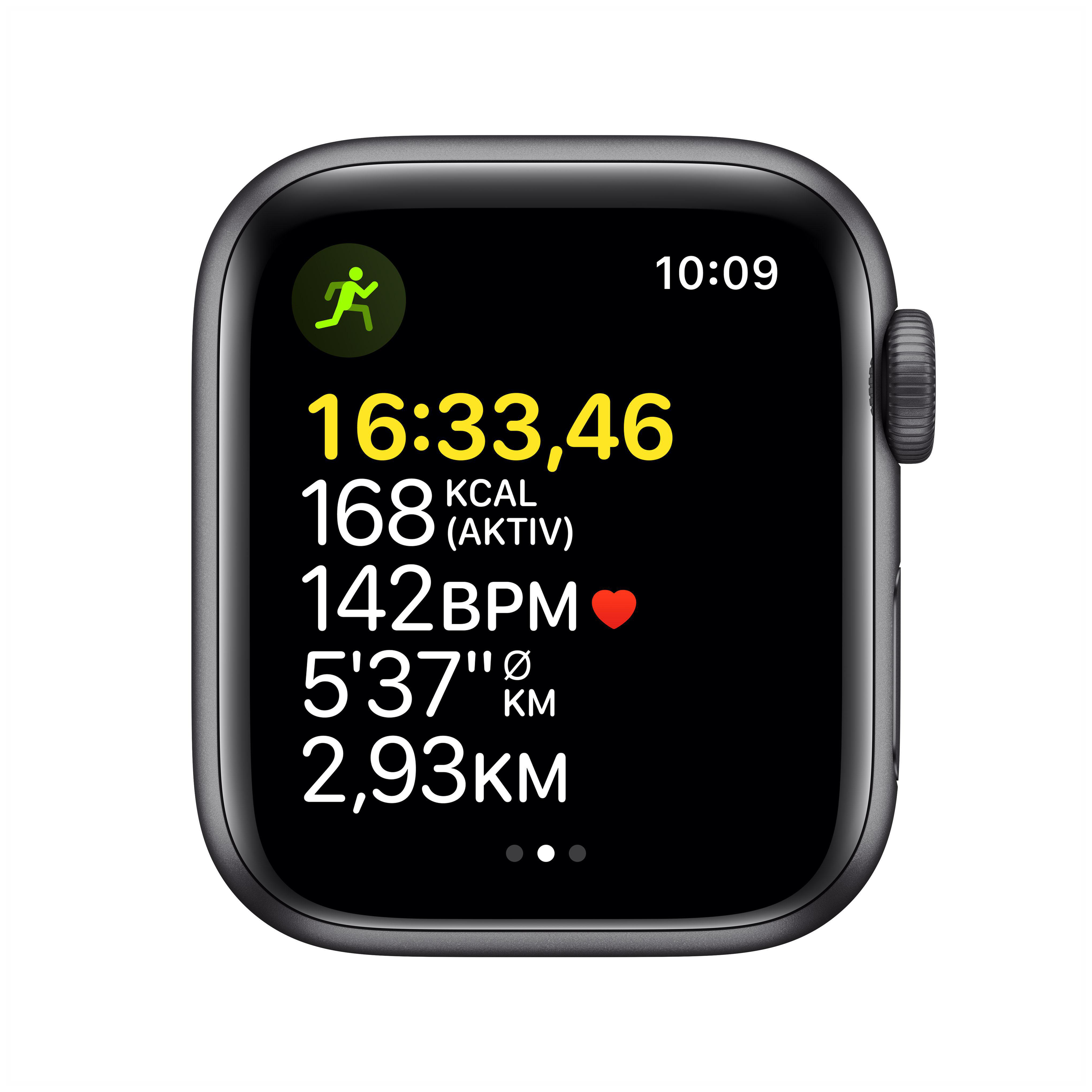APPLE Watch SE (GPS) 40mm Smartwatch Aluminium Fluorelastomer, 130 - 200 mm, Armband: Mitternacht, Gehäuse: Space Grau