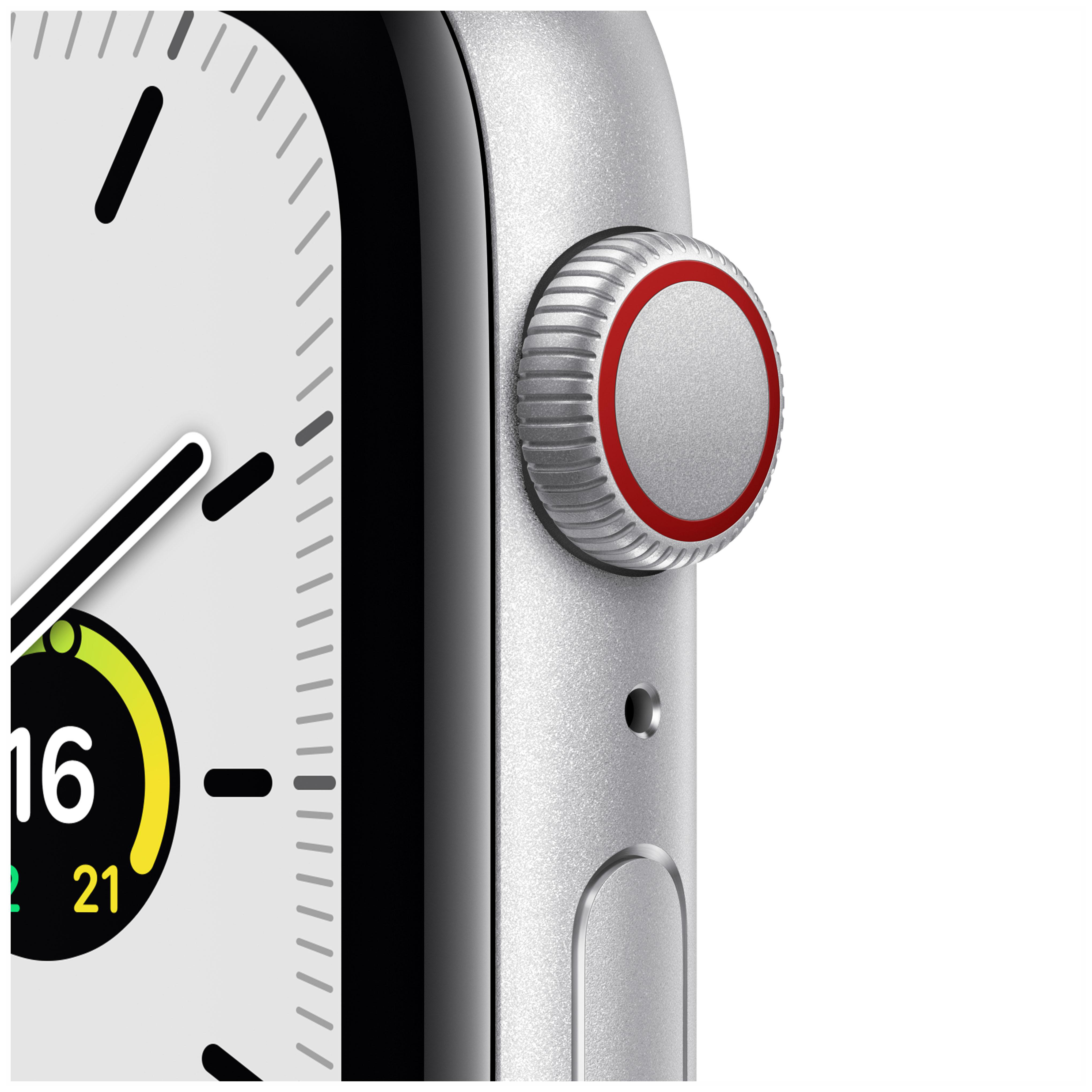 APPLE Watch SE (GPS + Cellular) 44mm Smartwatch Aluminium Nylon, 140 - 220 mm, Armband: Abyssblau/Moosgrün, Gehäuse: Silber