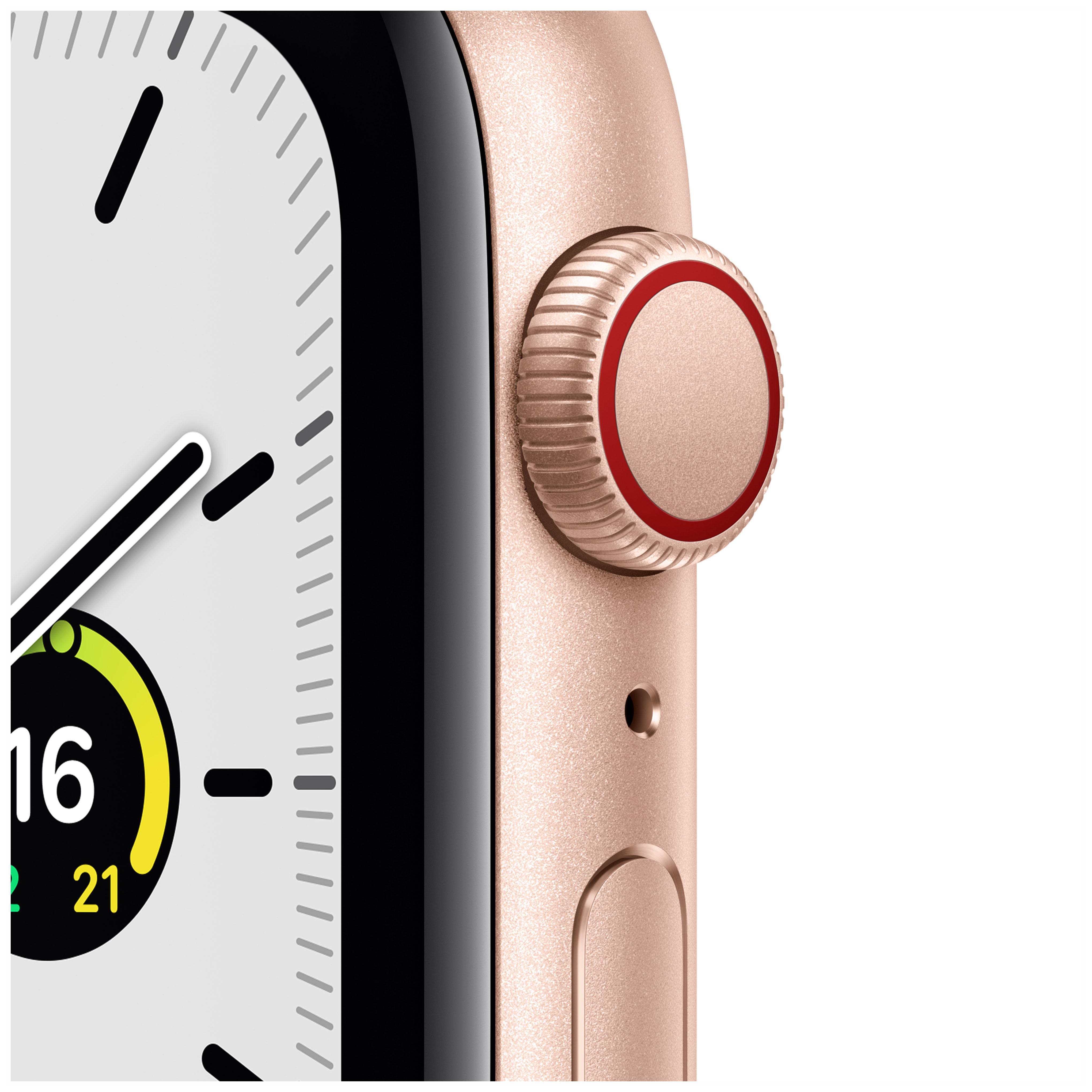 APPLE Watch SE (GPS + Cellular) 44mm Smartwatch Aluminium Fluorelastomer, 140 - 220 mm, Armband: Polarstern, Gehäuse: Gold