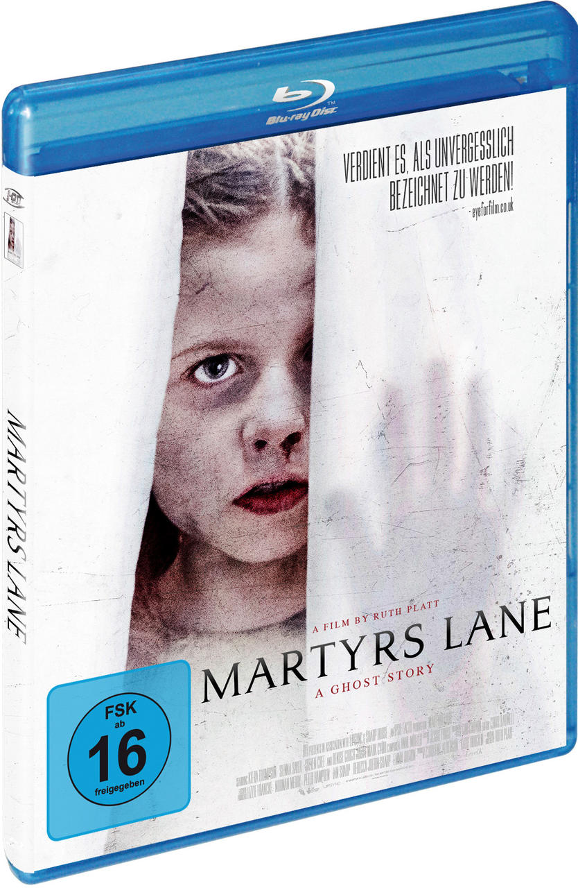 Blu-ray-Cover für 'Martyrs Lane' mit einem Mädchen hinter einem Vorhang. Ein Rating-Logo ist vorhanden.