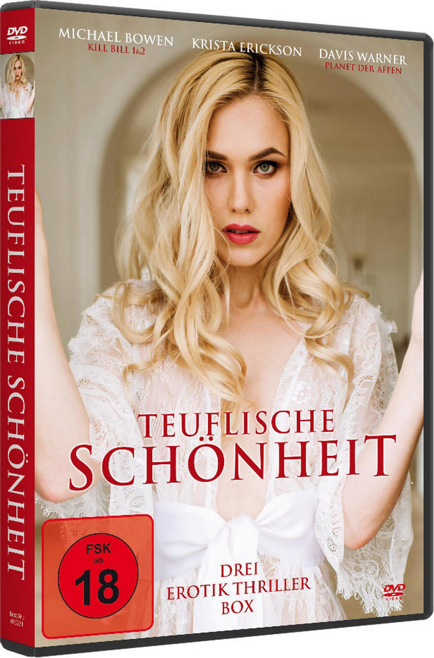 DVD-Cover, Frau mit blonden Haaren. Roter Lippenstift. Titel: TEUFELISCHE SCHÖNHEIT.
