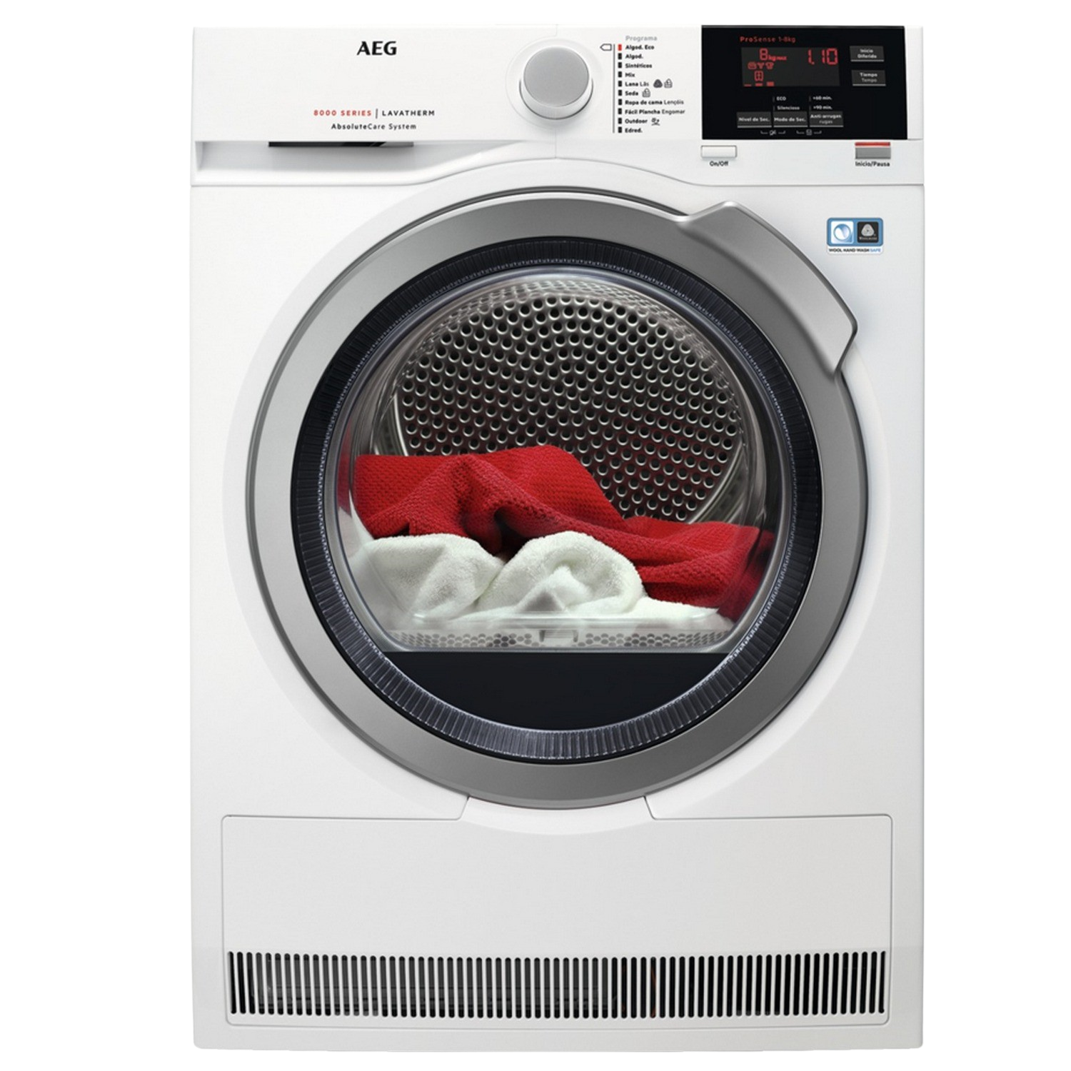 Secadora - AEG T8DBG842, Independiente, Carga frontal, 8kg, Blanco