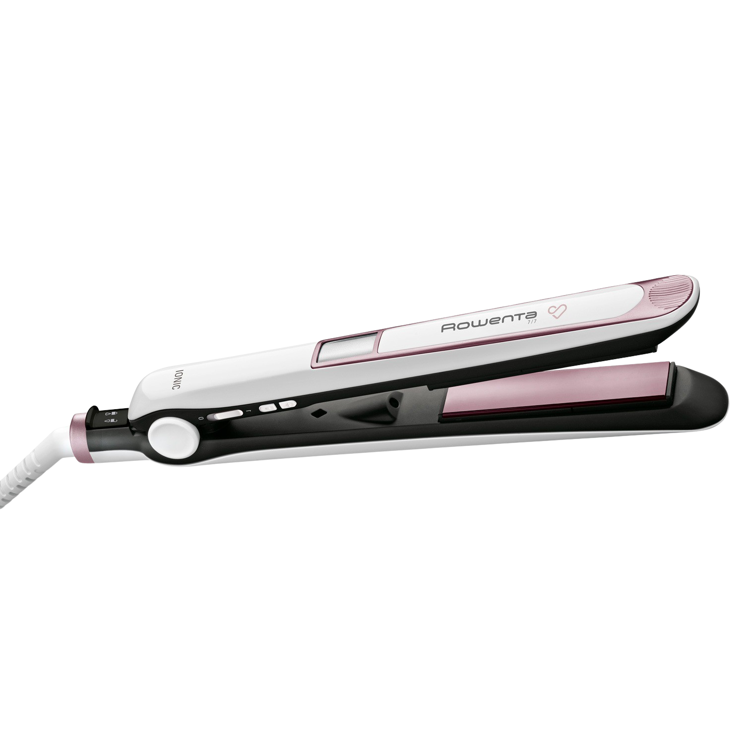 Plancha de pelo - Rowenta SF7460 Premium Care 7/7, 200ºC, Función iónica, Pantalla LCD, Recubrimiento Cashmere Keratin, Blanco