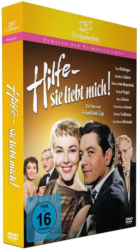 DVD-Box des Films 'Hilfe, sie liebt mich!'. Enthält Schauspieler, Titel und Bilder, auf Deutsch.