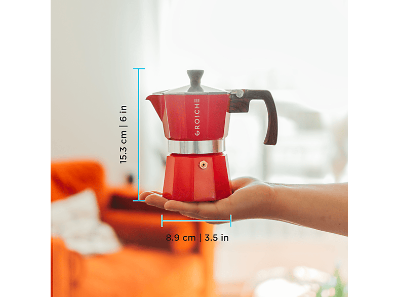 GROSCHE Milano 3 Cup 150 ml Moka Pot Kırmızı_1