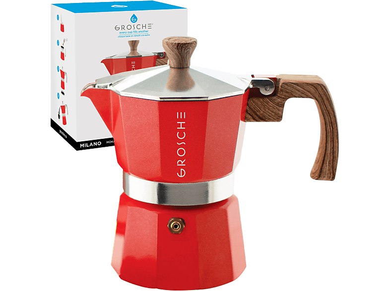 GROSCHE Milano 3 Cup 150 ml Moka Pot Kırmızı