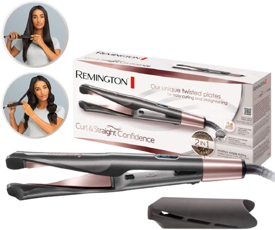 Remington Haarglätter mit Box, Frauen benutzen ihn. Produktmerkmale: gedrehte Platten, leichtes Locken & Glätten.