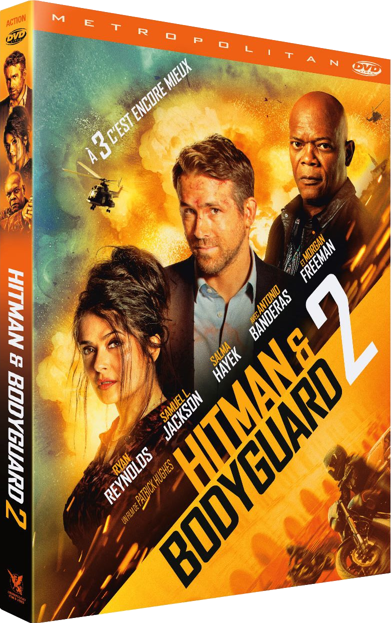 Couverture DVD pour Hitman & Bodyguard 2, avec Ryan Reynolds, Samuel L. Jackson et d'autres.