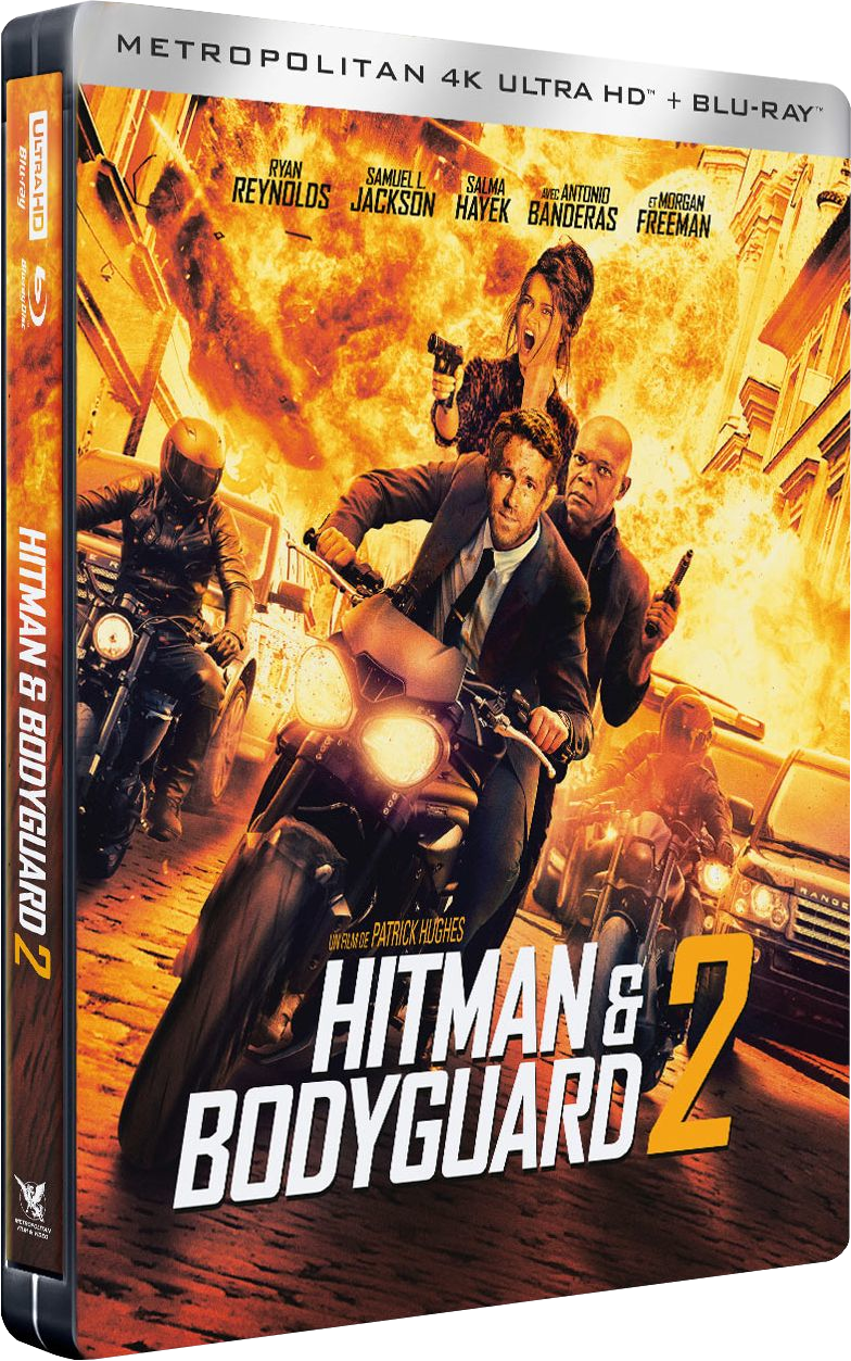 Pochette du film Hitman & Bodyguard 2, avec scène d'action, Ryan Reynolds, Samuel L. Jackson.