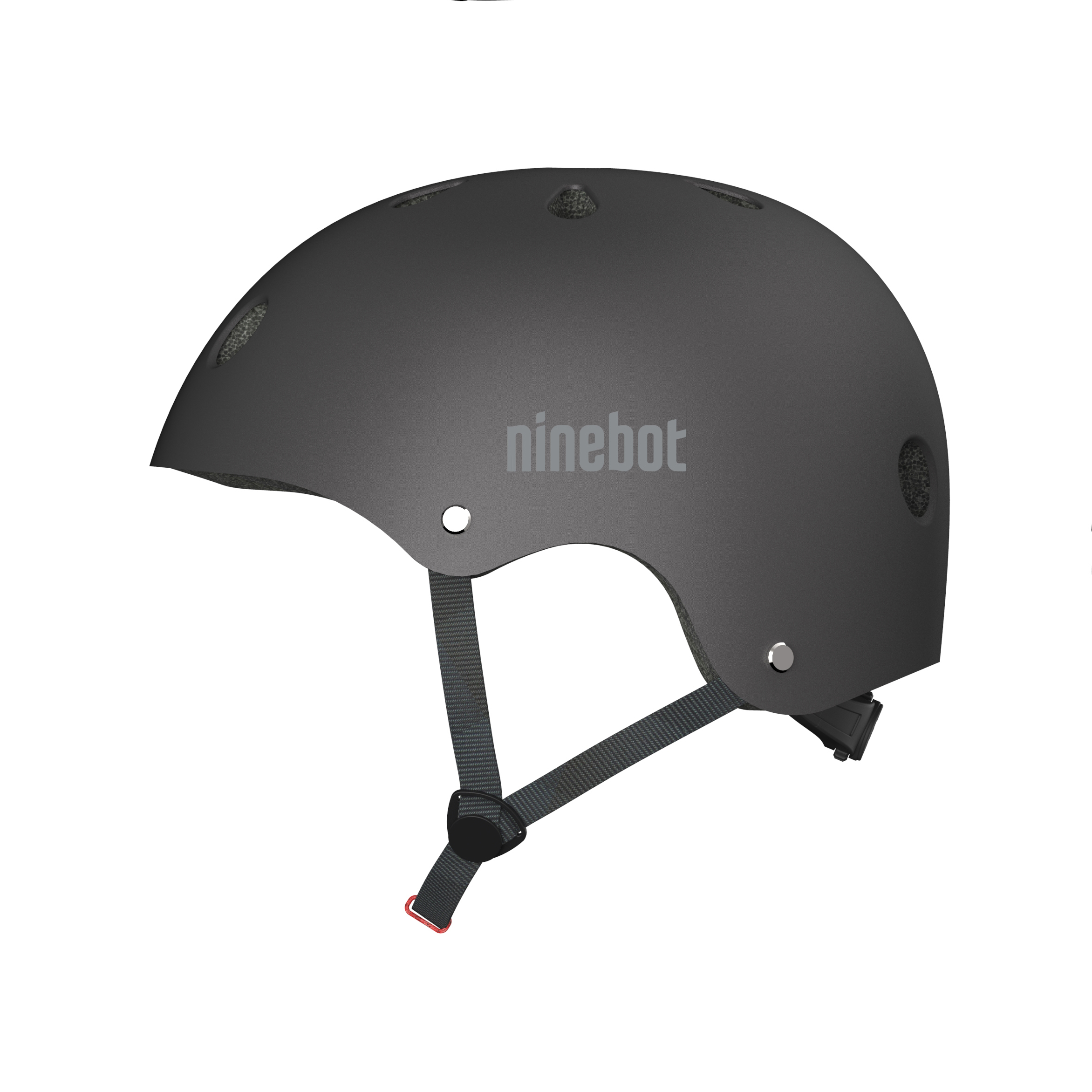 Schwarzer Ninebot-Helm mit Riemen und Verstellung.