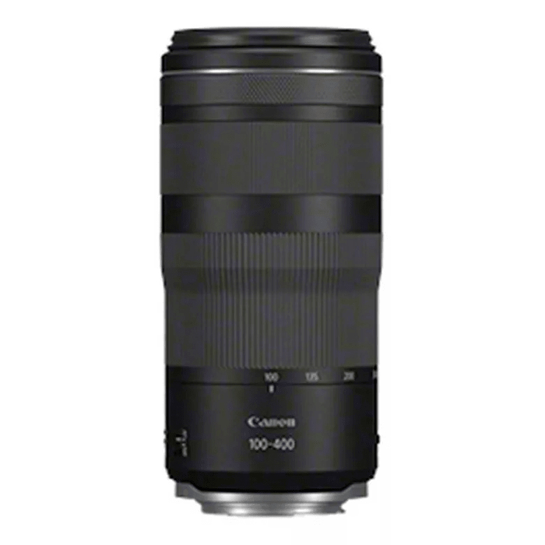 Schwarzes Canon 100-400mm Kameraobjektiv, zylindrische Form.