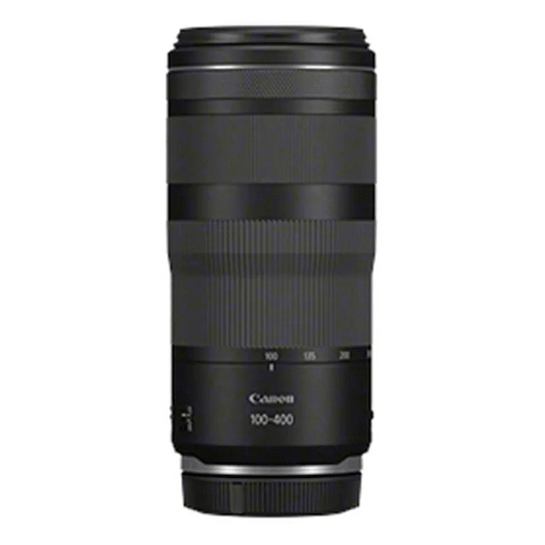 Schwarzes Canon-Kameraobjektiv. Das Objektiv hat Ringe und Zahlen. Der Hintergrund ist weiß.