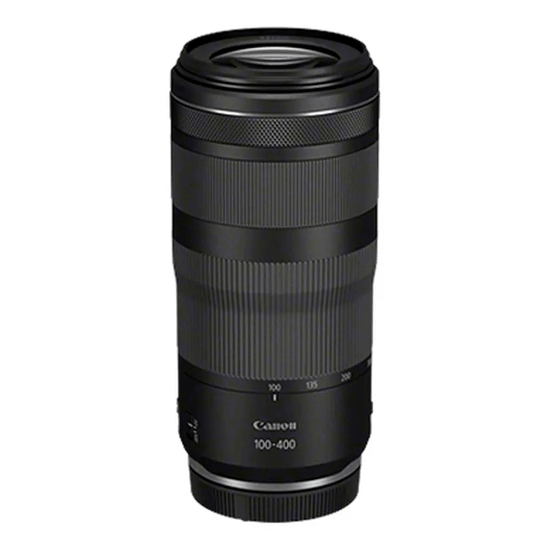 Schwarzes Canon 100-400 mm Kameraobjektiv mit Canon Logo.