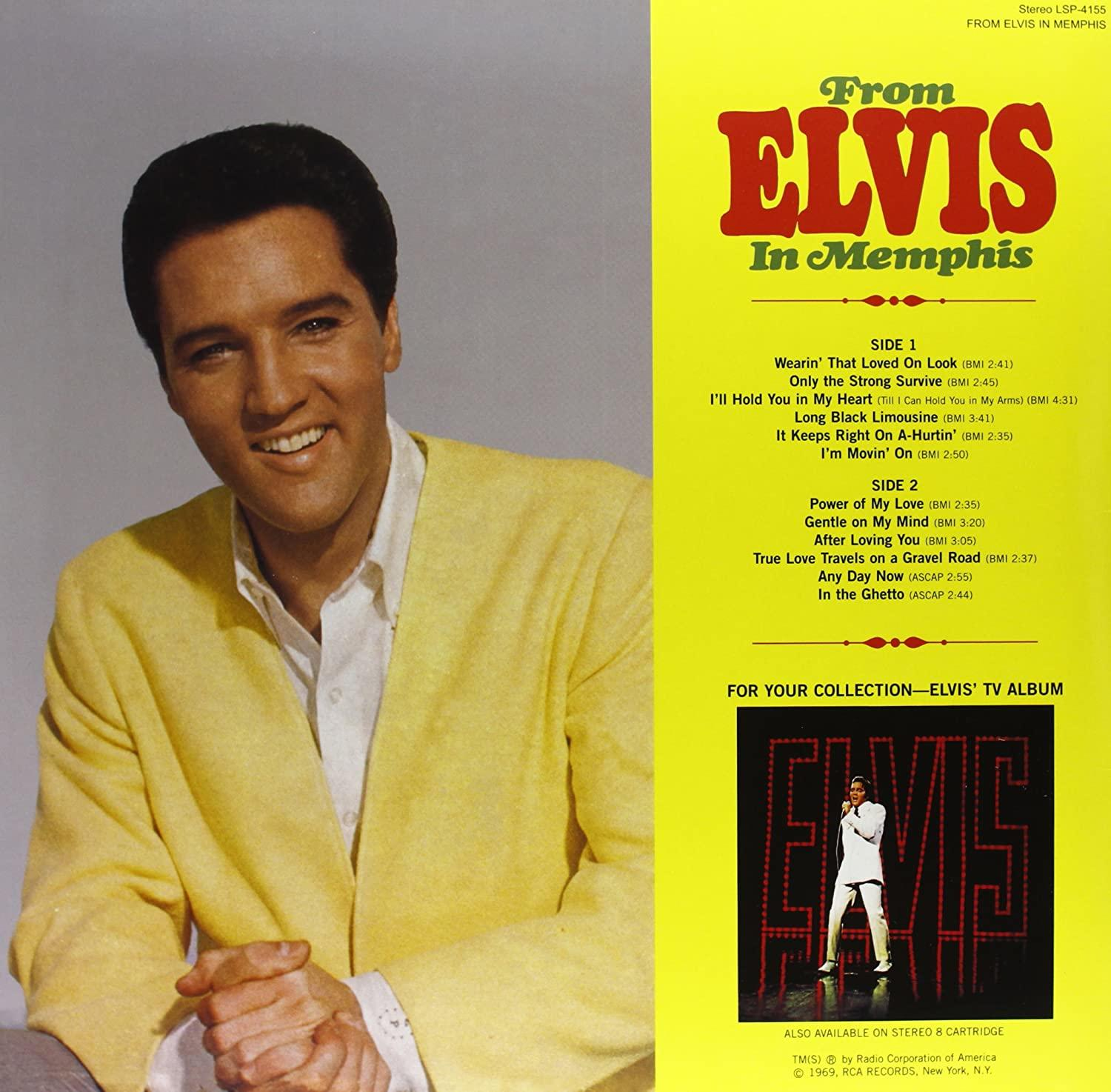 Album borítója, Elvis mosolyog egy sárga dzsekiben. Szöveg: From Elvis in Memphis és a dalok címei.