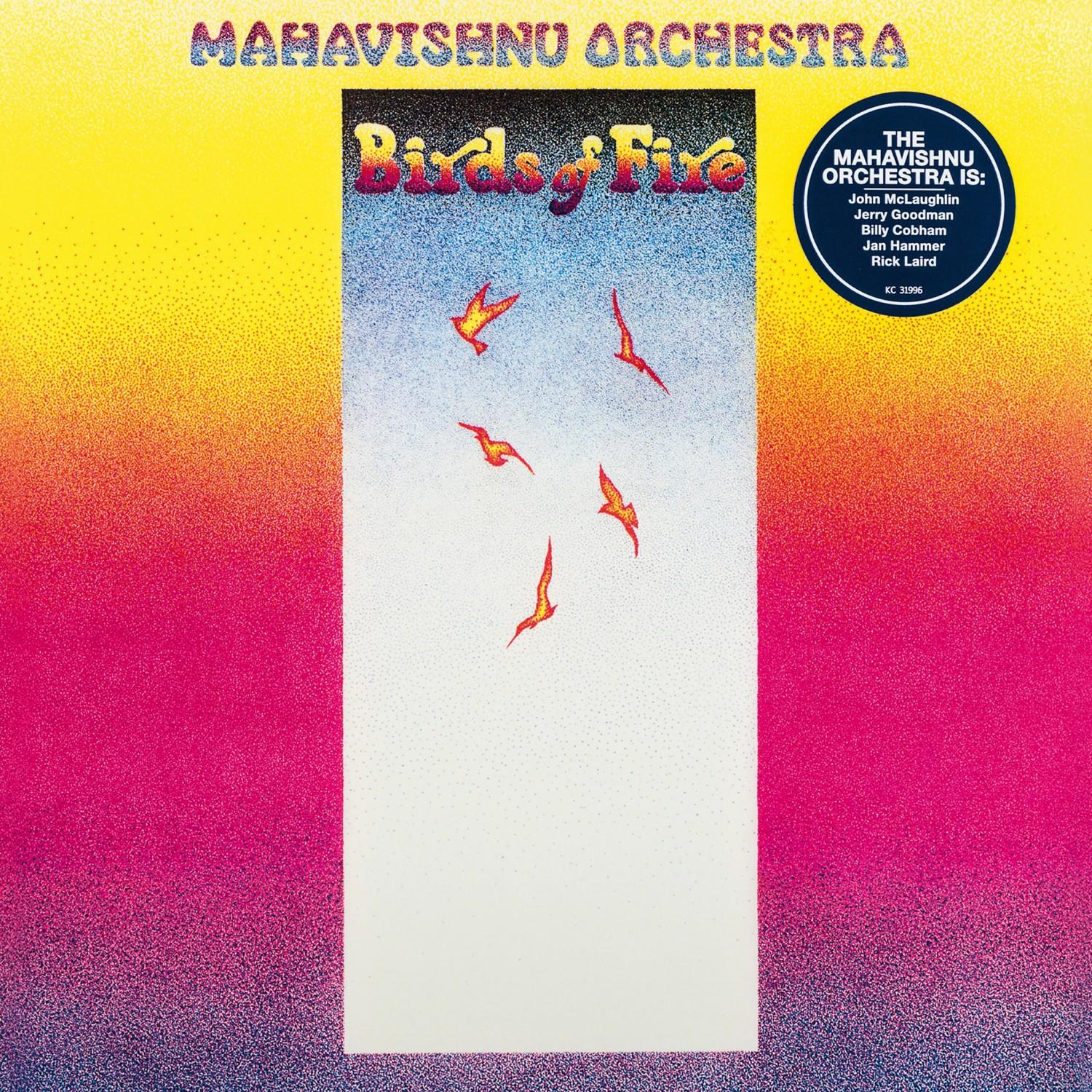 Album borító: Birds of Fire, Mahavishnu Orchestra, színes háttérrel.