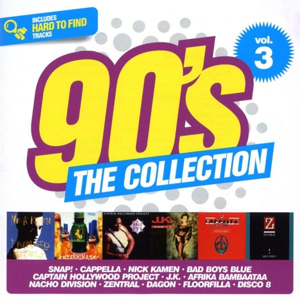 Albumcover mit "90's The Collection" Titel, verschiedene Albumcover.