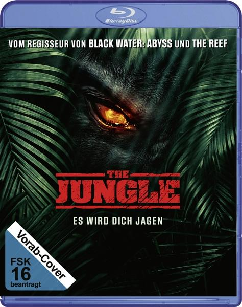 Das Jungle Blu-ray-Cover, mit einem bedrohlichen Auge und einer dunklen Dschungelszene.