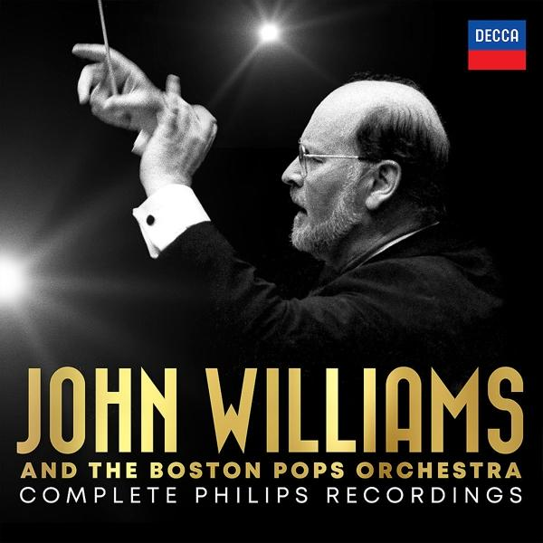 Pochette d'album de John Williams et le Boston Pops Orchestra en train de diriger, avec texte et logo Decca.
