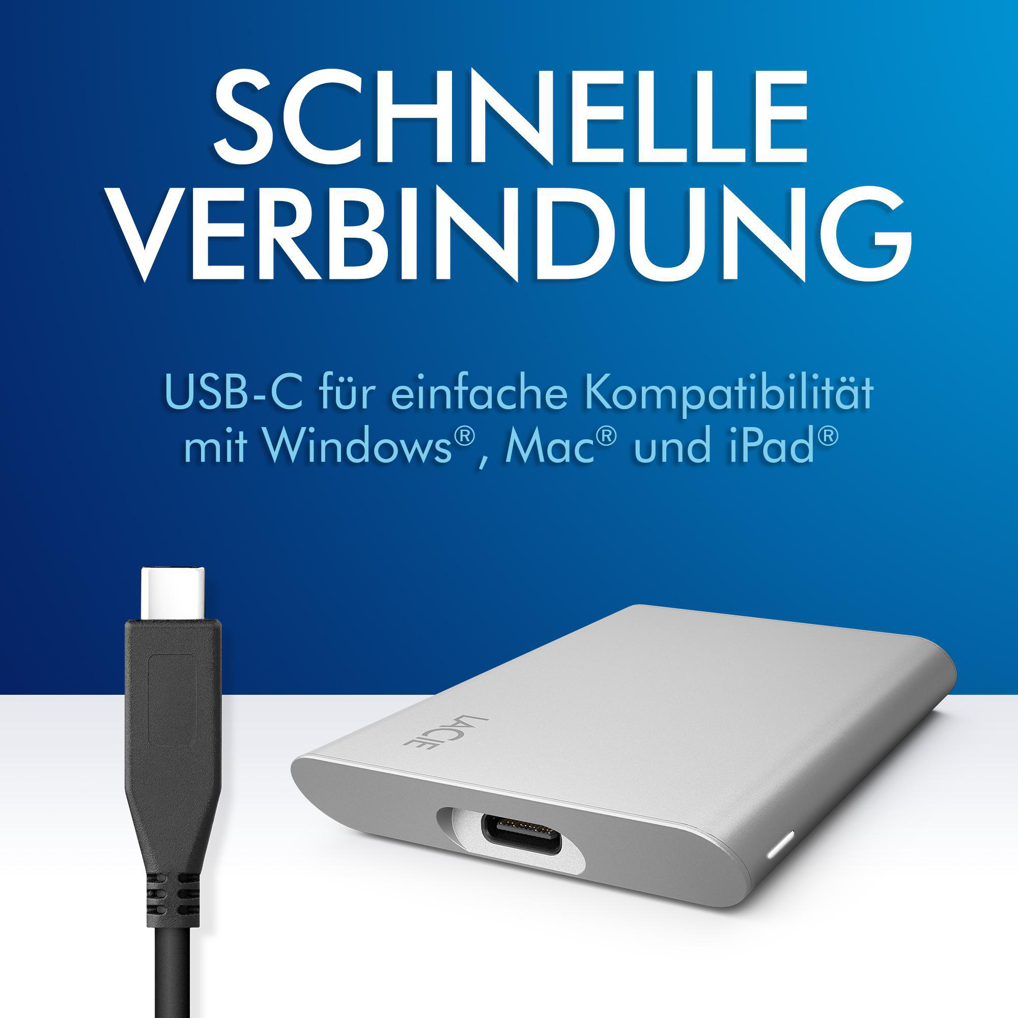 LACIE STKS1000400 Externe Festplatte, 500 GB SSD, 2,5 Zoll, extern, Silber