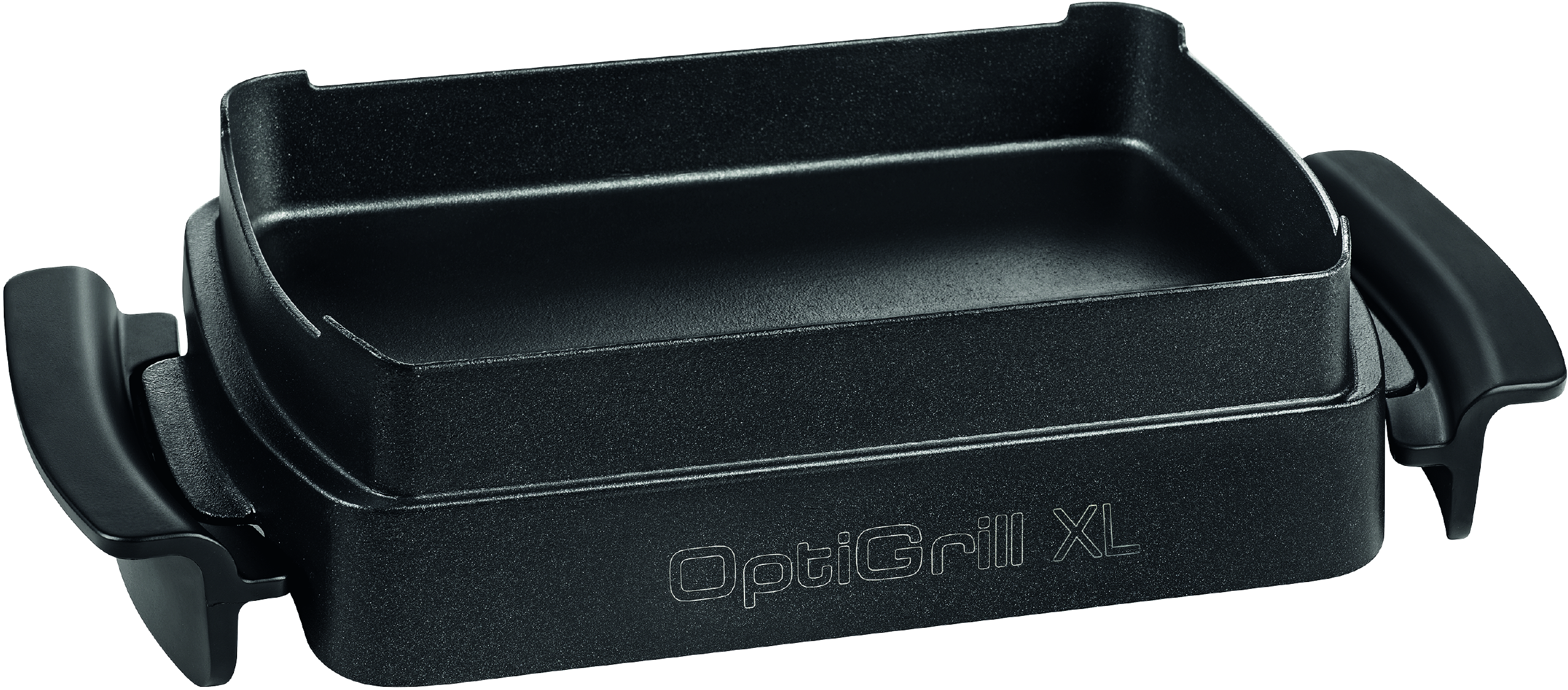 Schwarzer OptiGrill XL. Quadratischer Grill mit schwarzen Griffen.