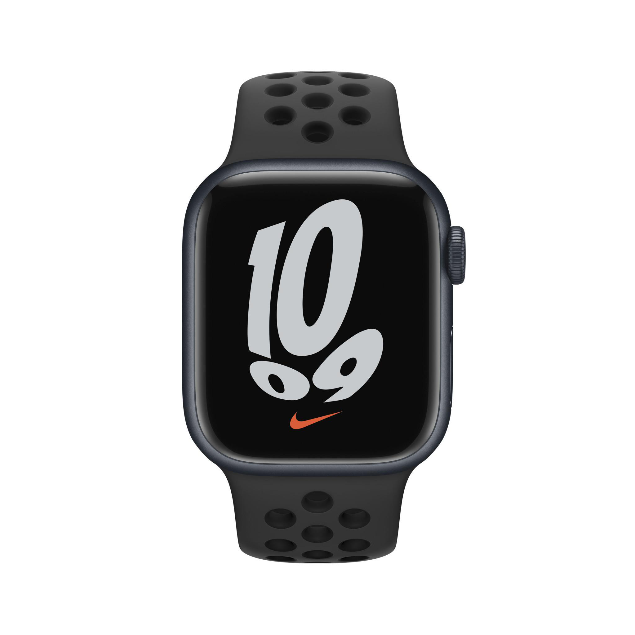 APPLE Watch Series 7 Nike (GPS) 41mm Smartwatch Fluorelastomer, 130 - 200 mm, Armband: Mitternacht, Gehäuse: Mitternacht