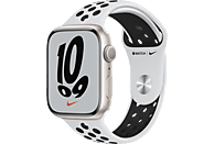 APPLE Watch Series 7 Nike (GPS) 45mm Smartwatch Fluorelastomer, 140 - 220 mm, Armband: Pure Platinum/Schwarz, Gehäuse: Polarstern