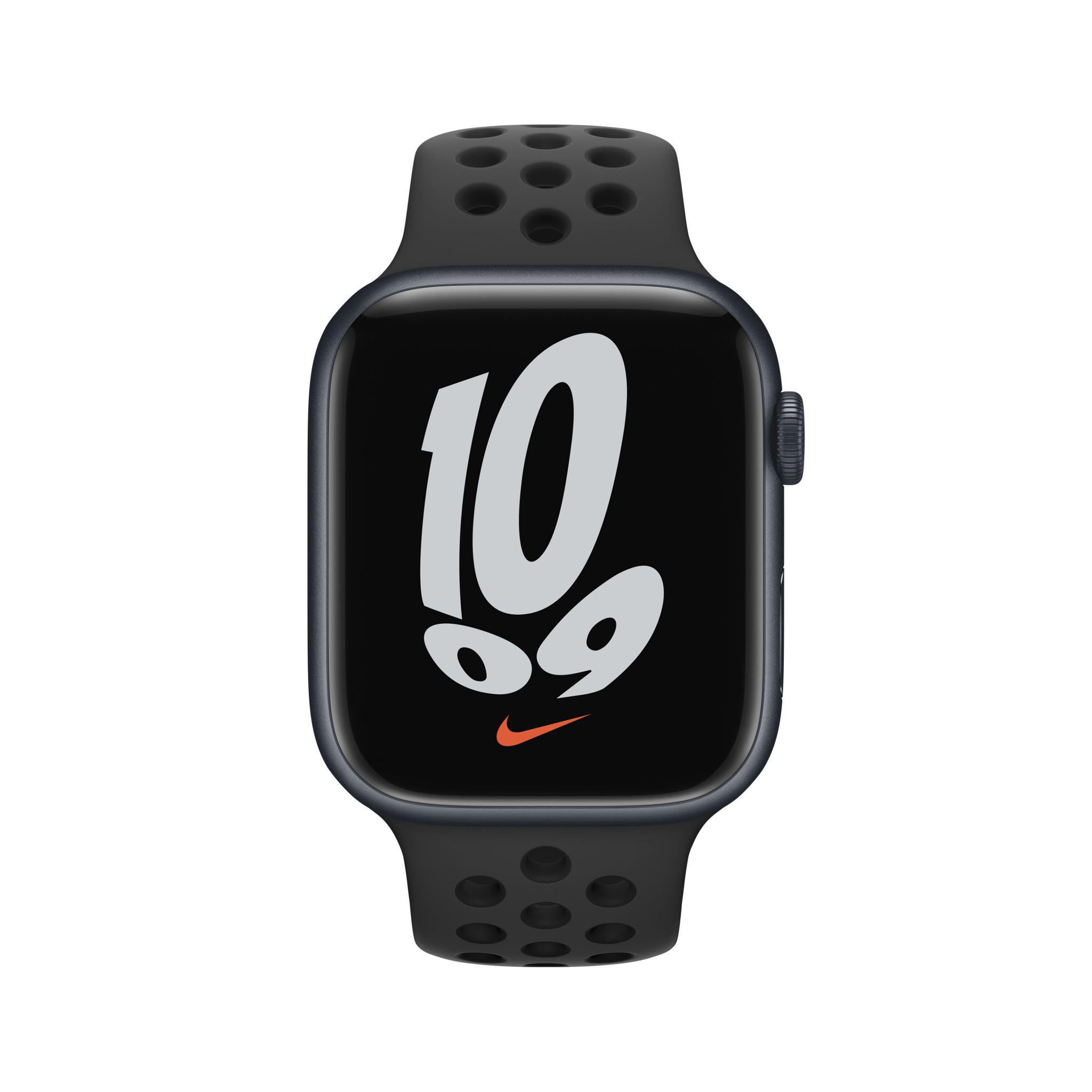 APPLE Watch Series 7 Nike (GPS) 45mm Smartwatch Fluorelastomer, 140 - 220 mm, Armband: Mitternacht, Gehäuse: Mitternacht