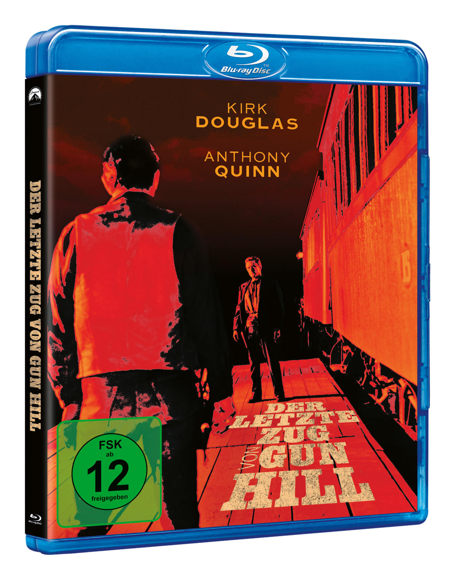 Blu-ray-Cover des Films 'Der letzte Zug von Gun Hill' mit Kirk Douglas und Anthony Quinn.