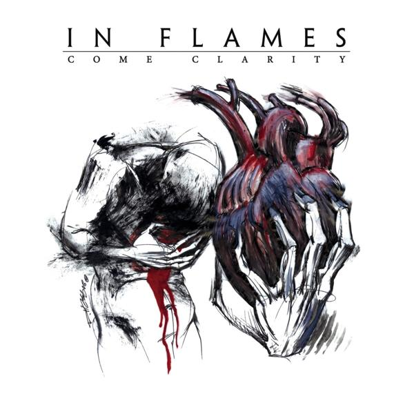 Albumcover für "In Flames: Come Clarity" mit einer Zeichnung eines menschlichen Körpers und eines Herzens.