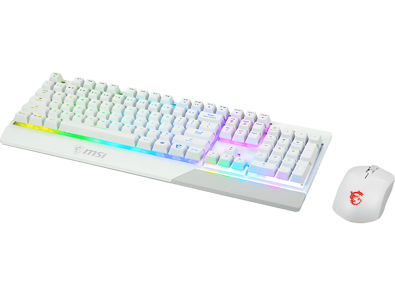 MSI Vigor GK30 Combo White GM11 Switch, RGB) und Plunger weiß, Gaming DE GK30 Tastatur QWERTZ (kabelgebunden, Maus Gaming Layout
