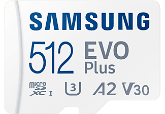 SAMSUNG EVO Plus - Micro-SDXC Speicherkarte  (512 GB, 130 Mbit/s, Weiss)