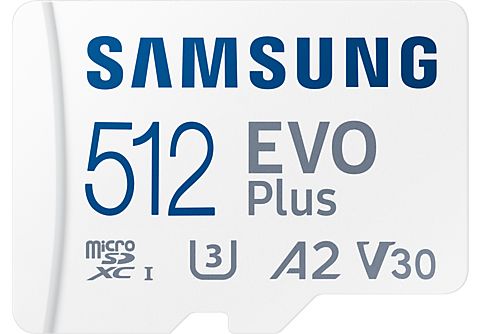 SAMSUNG Speicherkarte EVO Plus 2021 R130 microSDXC 512GB Kit, UHS-I U3, A2, Class 10