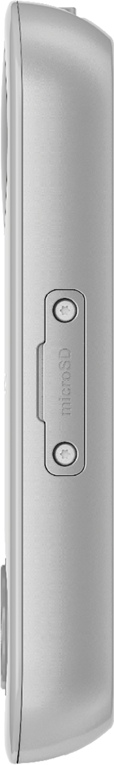 Side view of a silver device with a microSD slot and buttons.