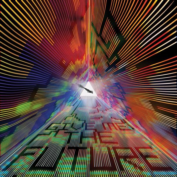Ein farbenfrohes, abstraktes, geometrisches Bild mit tunnelartiger Perspektive.