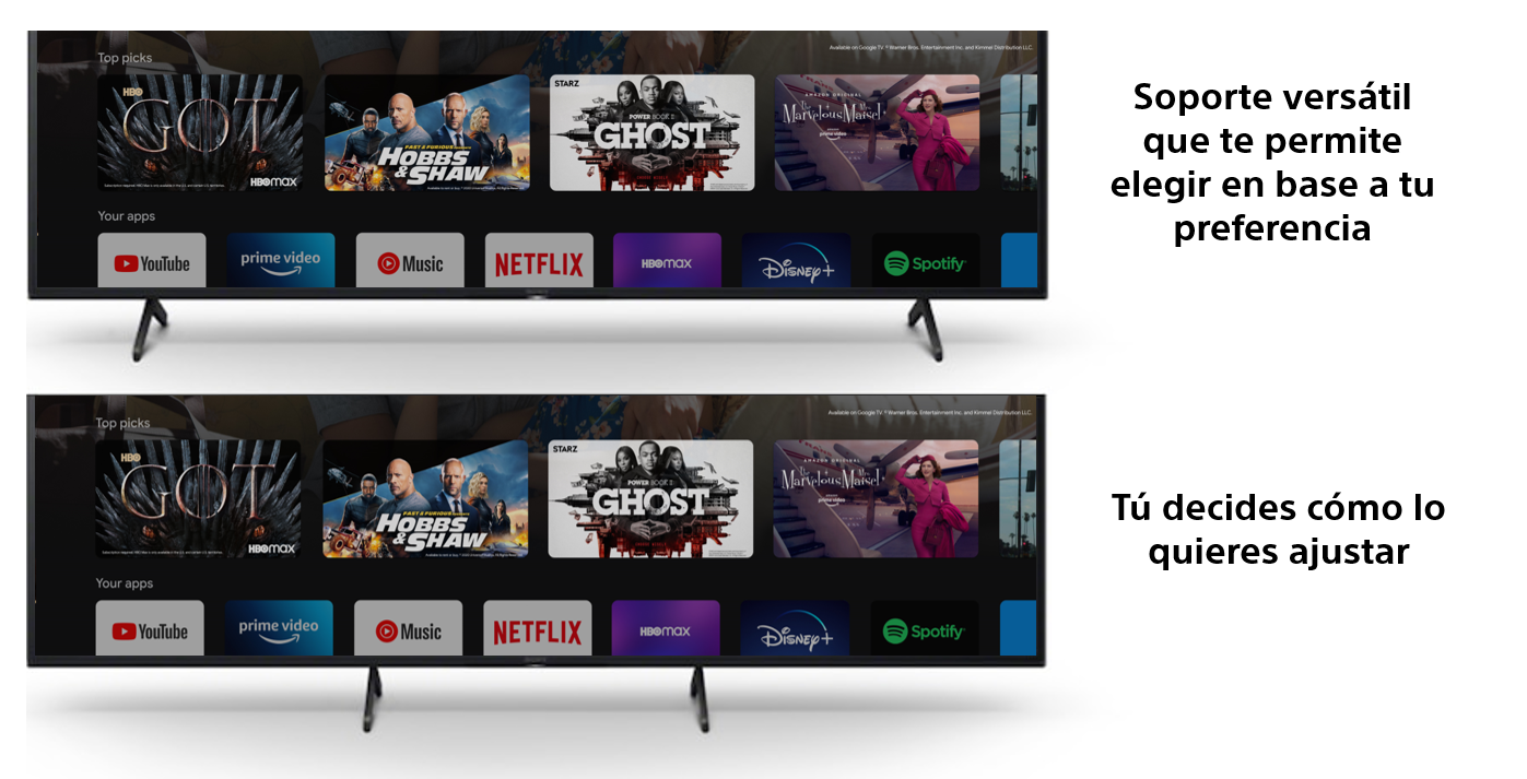 Dos televisores que muestran interfaces de servicios de transmisión con texto en español.