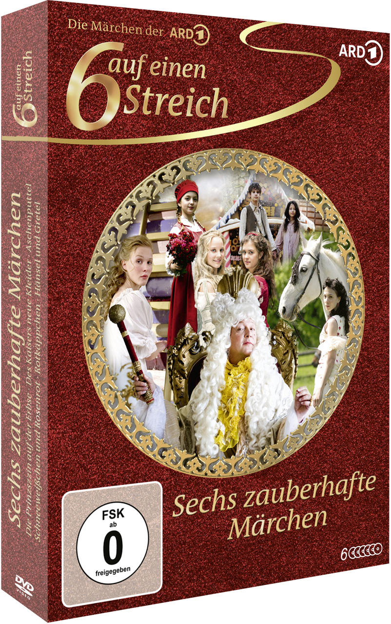 DVD-Hülle mit dem Titel "6 auf einen Streich" und mehreren Figuren.
