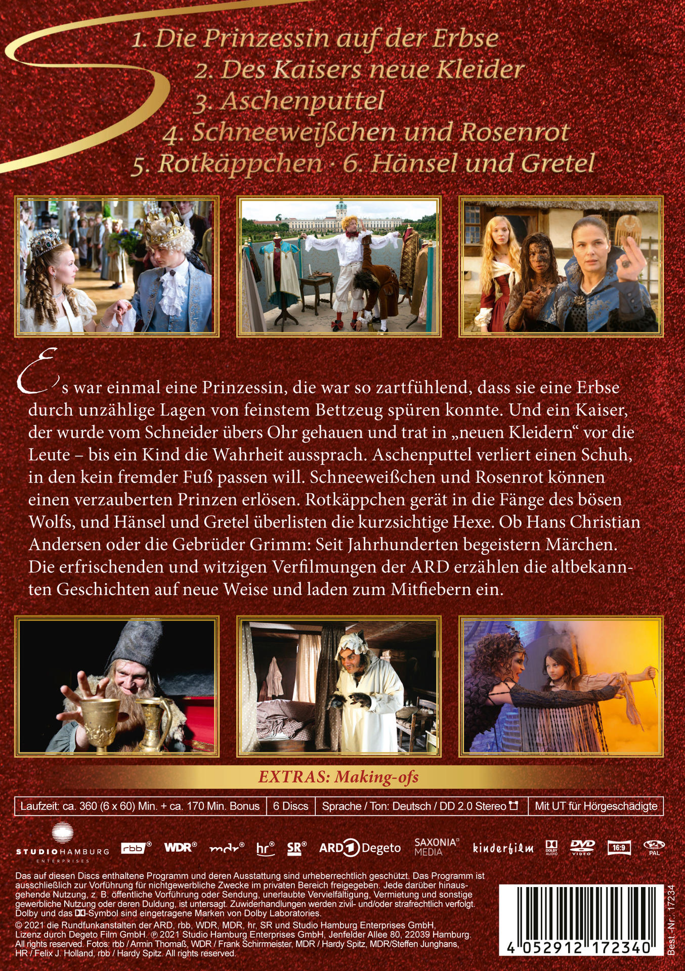 Rückseite einer DVD mit Filmbildern, Text und einer Liste der Kapitel auf Deutsch.