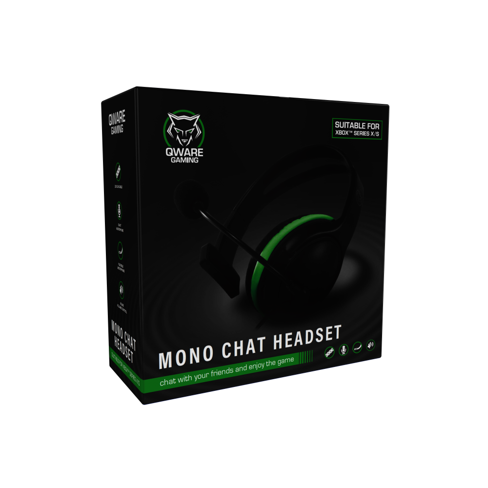 QWare gaming headset doos, zwart met groene accenten, geschikt voor Xbox Series X/S.