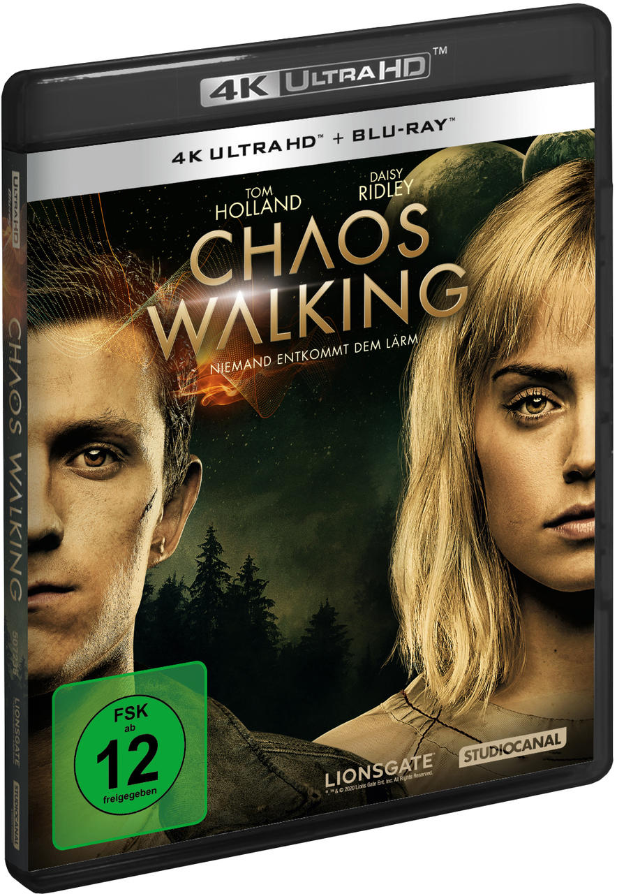 Chaos Walking Blu-ray-Cover mit Tom Holland und Daisy Ridley. Deutscher Text.