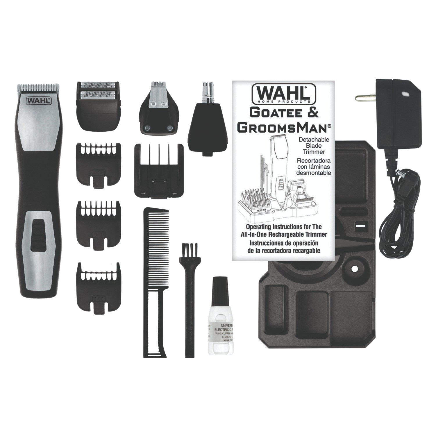 Afeitadora corporal - Wahl 9855-1210 GroomsMan Pro, 3 in 1, 6 longitudes, Autonomía 60 min, Negro